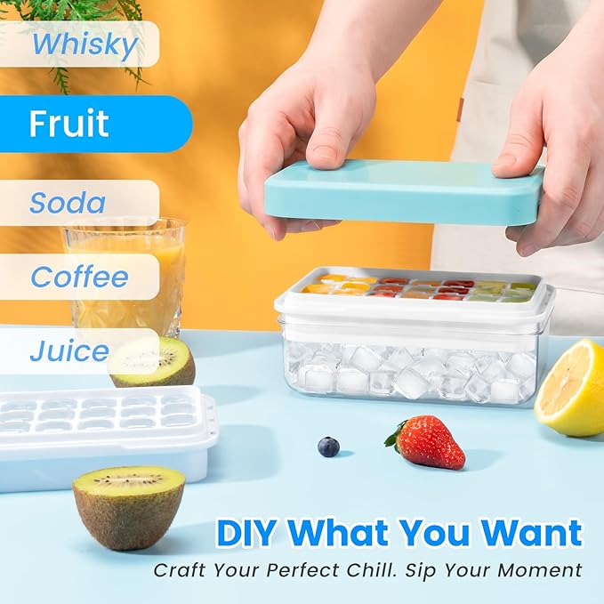 Ice Cube Tray with Lid and Bin, PHINOX 56 pcs Ice Trays for Freezer, Ice Cube Trays for Freezer with 2 trays, Container, Lid & Ice Scoop, BPA Free - Image 5