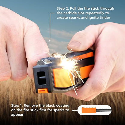 Orange Ninja Pocket Field Knife Sharpener – 8-in-1 Camping & Hunting EDC Knife Sharpener with Guided Diamond Whetstones, Leather Strop, Fire Starter & Diamond Rod