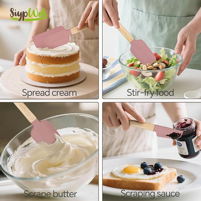 Silicone Spatula Set, Food Grade Rubber Spatula-5 Piece Nonstick Rubber Spatulas, Spoonula, Jar Scraper for Cooking, Baking, Mixing, Frosting - Heat Resistant Up to 600°F (5 Pcs Pink) - Image 5