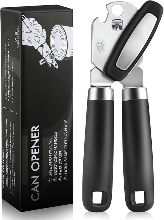 Multifunctional Can Opener Manual, Durable Heavy Duty Handheld Strong Can Opener with Smooth Cutting Edge, Friendly Kitchen Essentials Tool for Seniors, Camping and Bottle Opening-Black by Unknown