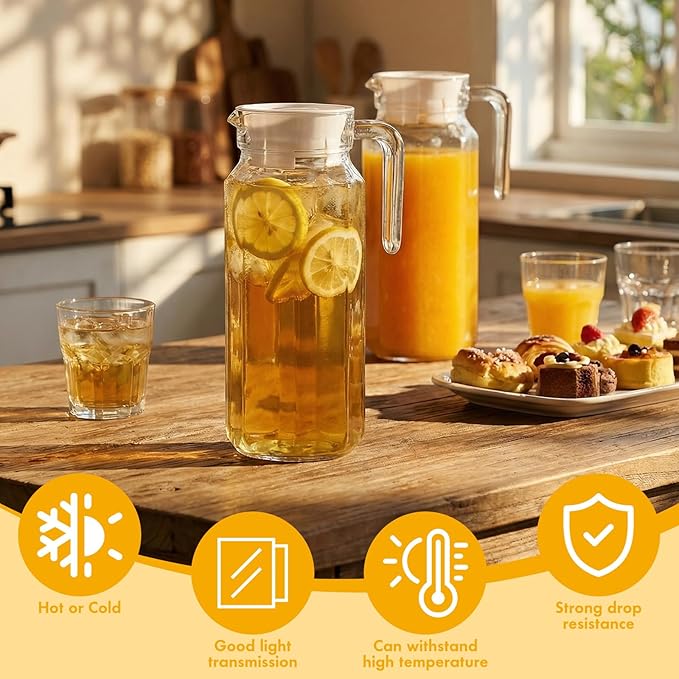 Didaey 4 Pcs Acrylic Water Pitcher with Lid, Spout Handle Clear Plastic Pitcher Heat Resistant Carafe Unbreakable Beverage Container Fridge Jug for Juice Ice Tea Sangria Lemonade (37 oz,Star Anise)