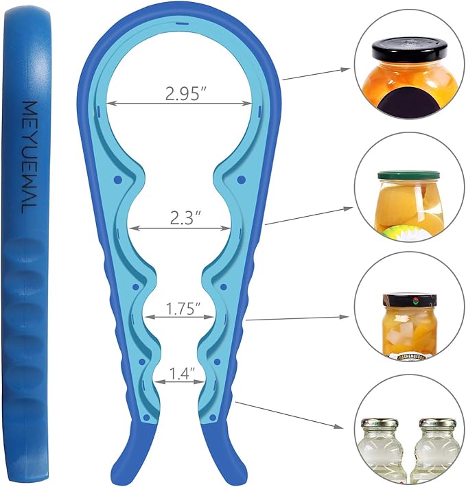 5-in-1 Multi-Functional Bottle, Jar, and Can Opener with Silicone Handle for Children, Elderly, and Arthritis Sufferers (Blue) - Image 2