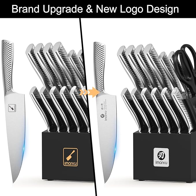 imarku Knife Block Set, 14Pcs High Carbon Stainless Steel Knife Set with Block, Kitchen Knife Set Black, Dishwasher Safe, Build-in Sharpener, Gifts for Mom - Image 6