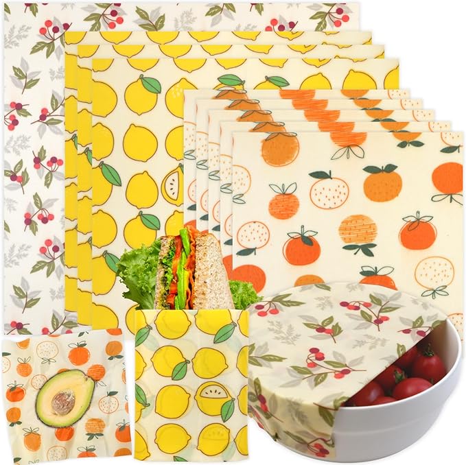Reusable Beeswax Wrap - 9 Pack Beeswax Wraps for Food, Eco-Friendly Beeswax Food Wraps, Bread Sandwich Wrapper - Organic, Sustainable, Zero Waste, Reusable Plastic-Free Food Storage Wrap, 1XL, 3M, 5S by BYTTME