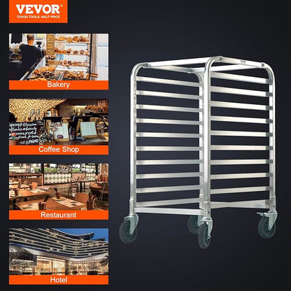 VEVOR 10-Tier Bun Pan Rack, Aluminum Racking Trolley Storage with Brake Wheels, Commercial Bakery Racks for Half & Full Sheet, Speed Rack For Kitchen Home, Bread Baking Equipment, 26"L x 20.3"W x 39"H - Image 7
