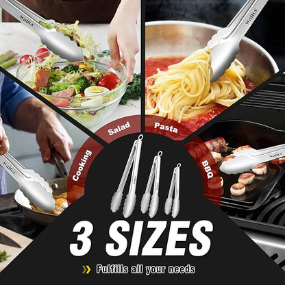 Walfos Kitchen Tongs for Cooking, 600℉ Heat Resistant Stainless Steel Tongs, All Metal Heavy Duty Tongs For Food ,BBQ Grilling - 7 ，9 and 12 Inch ,Set of 3 - Image 5