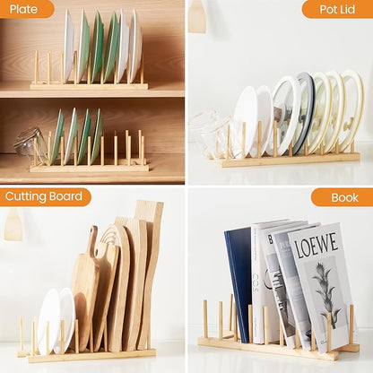 4 PCS Bamboo Dish Dying Rack - Pot Lid Plate Organizer Holder for Cabinet - Cutting Board Organizer-Plate Rack for Dish, Pot Lid, Bowl, Cup, Cutting Board - Image 5