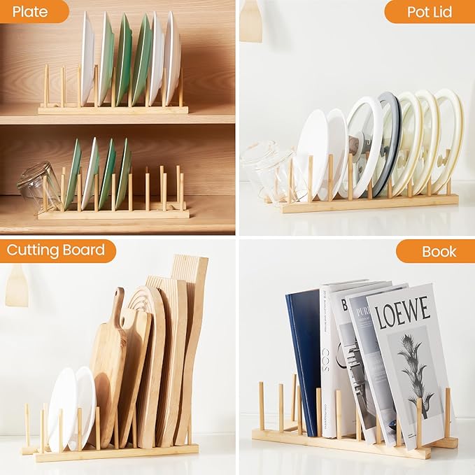 Bamboo Dish Dying Rack - Pot Lid Plate Organizer Holder for Cabinet - Cutting Board Organizer-Plate Rack for Dish, Pot Lid, Bowl, Cup, Cutting Board - Image 4