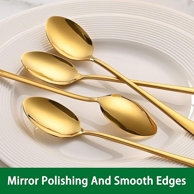 7.5 Inch Gold Iced Tea Spoons,Set Of 8 Stainless Steel Long Coffee Spoons,Long Handle Stirring Spoon For Dessert,Coctails,Ice Cream,Milk,Iced Teaspoons For Bar - Image 2
