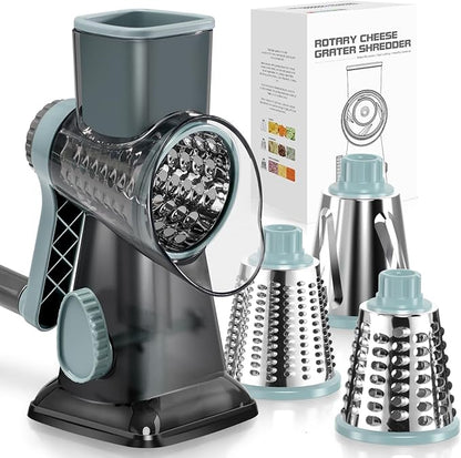KEOUKE Rotary Cheese Grater Hand Crank Transparent - Shredder Slicer Grinder 3 Stainless Steel Blades, Stable Suction, Labor-Saving Handle, Safe Kitchen Tool for Cheese, Vegetable, Nuts, Chocolate by KEOUKE