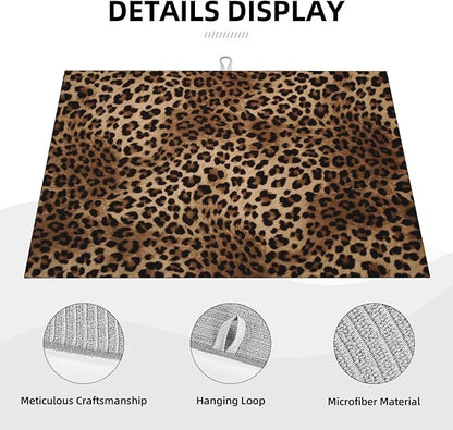 Brown Leopard Dish Drying Mat Black Cheetah Skin Wild Animal Print Drying Rack Pad Countertop Dishes Ultra Absorbent Microfiber Kitchen Counter Mat 18x24 Inch