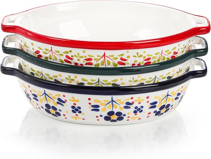 Peohud 3 Pack Ceramic Baking Dishes, 50 Oz Large Casserole Dish for Oven, Oval Au Gratin Pans, Porcelain Bakeware Set Lasagna Pans for Cooking, Cake Dinner, Kitchen, 10 x 7.9 x 2.6 Inches - Image 5