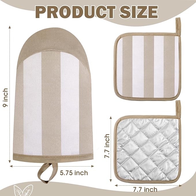4 Pcs Pot Holders and Oven Mitts Set for Kitchen, Hot Pads Oven Mitten Heat Resistant Dorm Essentials First Day of School Back to School Gift Cotton Terry Outdoor Indoor Garden Baking Cooking(Brown) - Image 2
