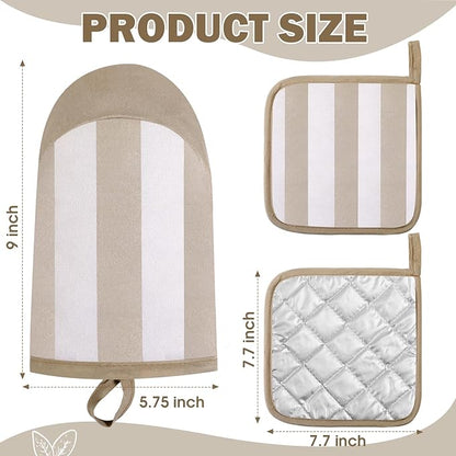 4 Pcs Pot Holders and Oven Mitts Set for Kitchen, Hot Pads Oven Mitten Heat Resistant Dorm Essentials First Day of School Back to School Gift Cotton Terry Outdoor Indoor Garden Baking Cooking(Brown) - Image 2