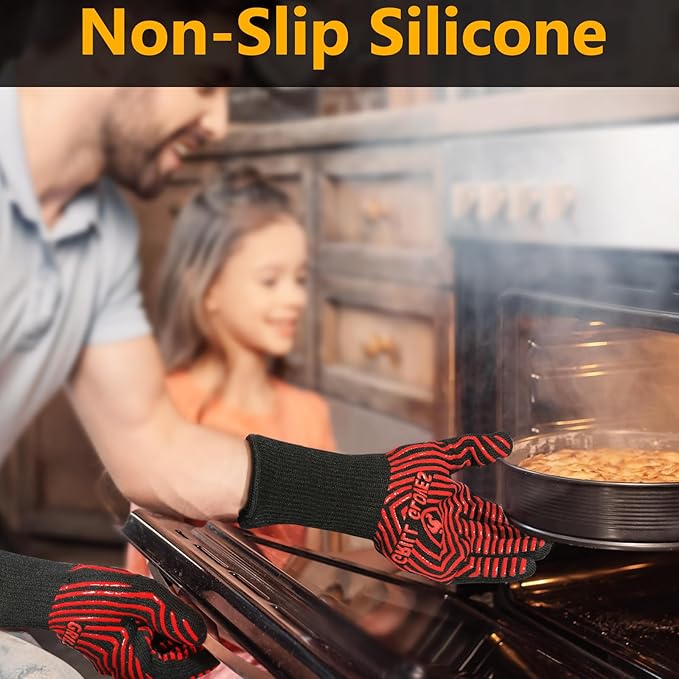 BBQ Gloves, BBQ Accessories 1472℉ Extreme Heat Resistant, Grilling Gloves Silicone Non-Slip Oven Mitts, Kitchen Gloves for BBQ, Grilling, Cooking, Baking-1 Pair 14inch - Image 4