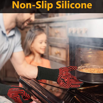 BBQ Gloves, BBQ Accessories 1472℉ Extreme Heat Resistant, Grilling Gloves Silicone Non-Slip Oven Mitts, Kitchen Gloves for BBQ, Grilling, Cooking, Baking-1 Pair 14inch - Image 4
