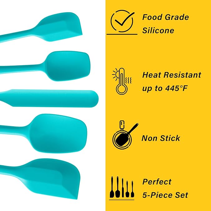 Silicone Spatula Set, 5 Piece Food Grade Rubber Spatulas for Baking, Cooking, and Mixing High Heat Resistant Non Stick Dishwasher Safe BPA-Free (Mint Green) - Image 3