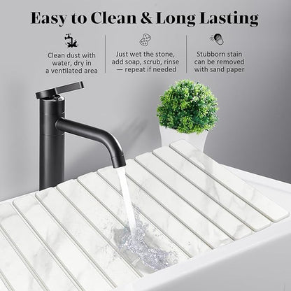 2 PCS Extra Large Stone Dish Drying Mats for Kitchen Counter, 28"(L)×16"(W) Marble-Pattern Dish Drying Mat with 8"x 4" Coasters, Eco-Friendly Diatomite Dish Drying Mat - Fits All Countertops - Image 5