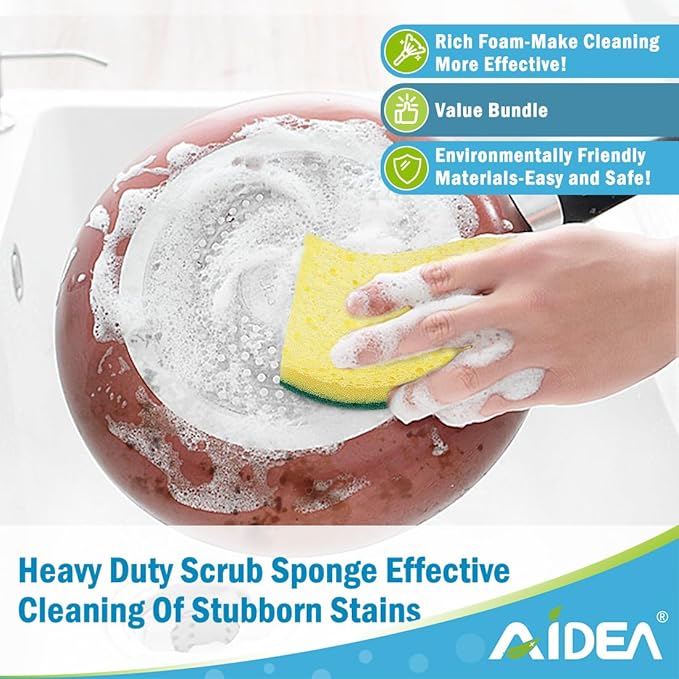 AIDEA Heavy-Duty Scrub Sponges, 24Count, Sponge for Non-Coated Cookware, Kitchen Sponges for Dishes, Scrubbing Power for Tough Messes, Cleaning Sponge for Kitchen, Bathroom, Household - Image 5
