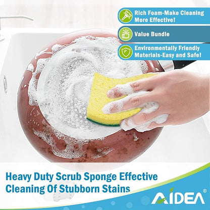 AIDEA Heavy-Duty Scrub Sponges, 12Count, Sponge for Non-Coated Cookware, Kitchen Sponges for Dishes, Scrubbing Power for Tough Messes, Cleaning Sponge for Kitchen, Bathroom, Household - Image 5