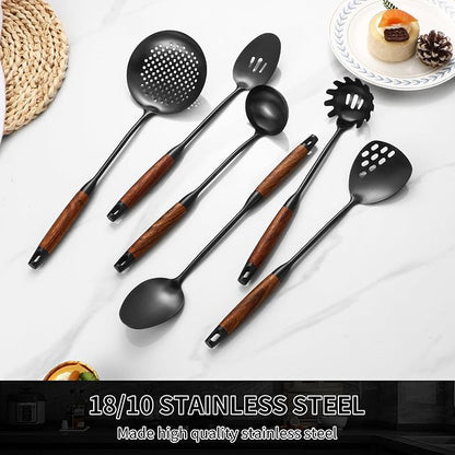 Izurok 18/10 Stainless Steel Kitchen Utensils Set,6 Piece Cooking Utensils With Wood Handle,Heat Resistant Kitchen Tool Set With Spatula, Spoon, Ladle, Skimmer, Slotted Spoon, Pasta - Image 6