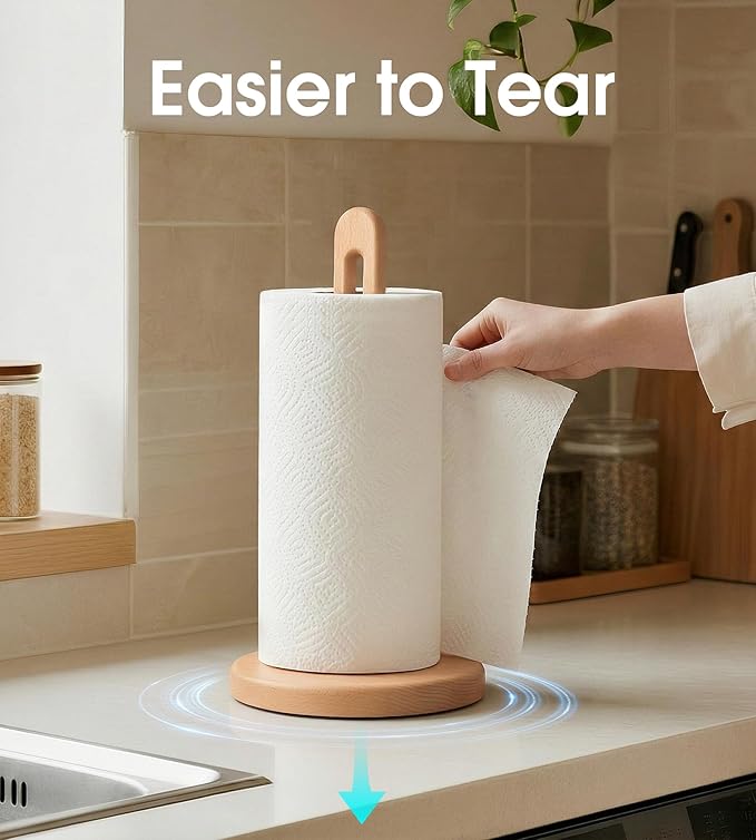 Wooden Paper Towel Holder Stand for Jumbo Roll - Stylish Kitchen Paper Rack Bathroom Towel Roll Stand Organizer, UB, Solid Wood Simply Standing Countertop Paper Roll Holder, Large - Image 5