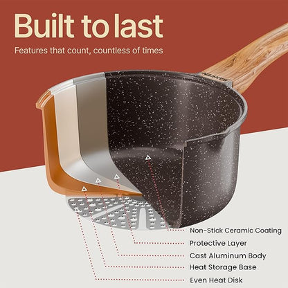 Bakken Master 20 Piece Cookware Set - Pots and Pans with Handle Grips and Tempered Glass Lids, With 6-piece Bakeware Set, Nonstick Granite Coating, Ceramic Max Temperature (Up To 500°F), Brown Marble - Image 4