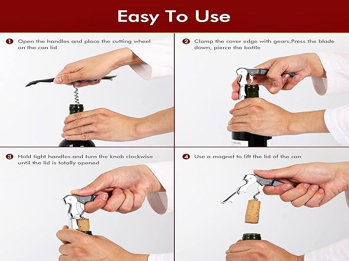 Kit-Home Professional Waiter Corkscrew Wine Openers Set (4 PCS),Upgraded with Heavy Duty Stainless Steel Hinges Wine Key for Restaurant Waiters, Sommelier, Bartenders - Image 6