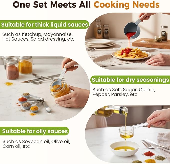 16PCS Measuring Cups and Spoons Set, Measuring Spoon Set with Metric and US Measurements, Fits for Measuring Dry and Liquid (Grey) - Image 3