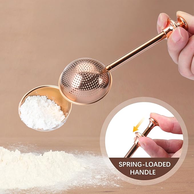HULISEN Flour Duster for Baking, One-Handed Operation, 304 Stainless Steel Powdered Sugar Shaker Duster, Pick Up and Dust Flour Sifter, Gift Package, Brown - Image 3