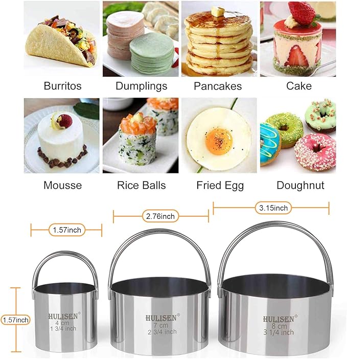 HULISEN Biscuit Cutter Set (3 Pieces/Set), Stainless Steel Round Cookies Cutter with Handle, Professional Baking Dough Tools, Gift Package - Image 3