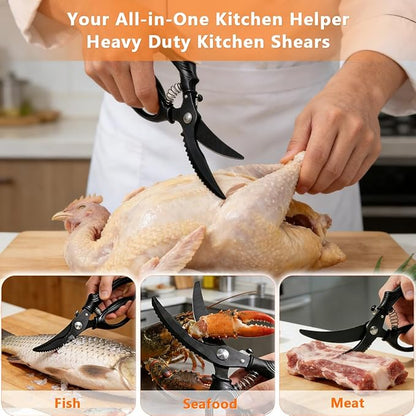 Kitchen Poultry Shears Heavy Duty, Stainless Steel Kitchen Meat Cutting Scissors for Food with Non-Slip Handle & Safety Lock, All Purpose Cooking Aid Scissors for Chicken, Bone, Turkey, Fish