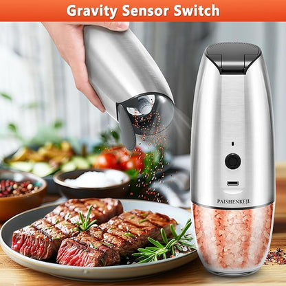 Electric Salt and Pepper Grinder Set: - For Gravity Electric Salt and Pepper Shakers Set Rechargeable Automatic Spice Grinder USB Powered Spice Peppercorn Shaker with Adjustable Coarseness
