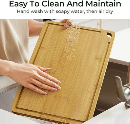 Keechee Chopping Board 2-Pcs Natural Bamboo Cutting Board With Juice Channels & Knife-Friendly Finish For Versatile Kitchen Use, Ideal Charcuterie & Chopping Multi-Use - Image 7