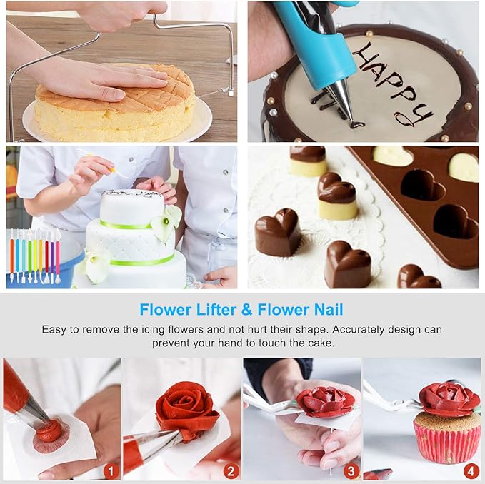 Cake Decorating Supplies,493 PCS Cake Decorating Kit 3 Packs Springform Cake Pans, Cake Rotating Turntable,48 Piping Icing Tips,7 Russian Nozzles, Baking Supplies,Cupcake Decorating Kit, Multicolor - Image 4