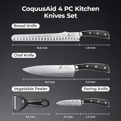 CoquusAid Kitchen Knives Set, 4 PCS Professional Chef Knife Set, Razor Sharp High Carbon Stainless Steel Knife Set, Ergonomic Handle Design, Ideal for Everyday Home Use, Perfect Gifts for Kitchen