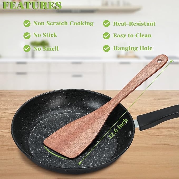3Pcs Wooden Spatulas, 12inch Long Handle Flat Spatula Set for Nonstick Pans, Multipurpose Wooden Spoons for Cooking, Wood Cooking Utensil for Frying, Flipping, Scraping, and Turning - Image 5