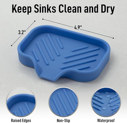 Zulay Kitchen Small Silicone Sponge Holder (4.9x3.3”) – Space-Saving Sink Organizer Tray for Sponge, Soap, Brush & More – Compact Non-Slip Dish for Kitchen & Bathroom (Provence Blue) - Image 4