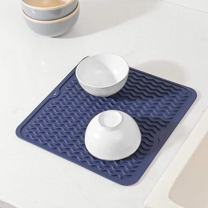 MicoYang Silicone Dish Drying Mat for Multiple Usage,Easy clean,Eco-friendly,Heat-resistant Silicone Mat for Kitchen Counter or Sink,Refrigerator or Drawer liner Navy Blue M 12 inches x 12 inches - Image 7