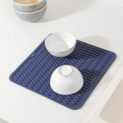MicoYang Silicone Dish Drying Mat for Multiple Usage,Easy clean,Eco-friendly,Heat-resistant Silicone Mat for Kitchen Counter or Sink,Refrigerator or Drawer liner Navy Blue M 12 inches x 12 inches - Image 7