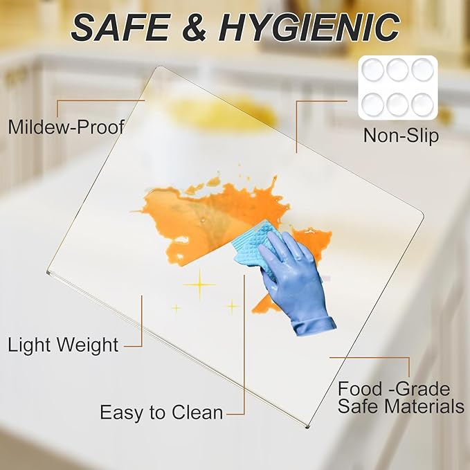 JJL Anti-Slip Acrylic Cutting Board with Counter Lip, 20 x 16 Inches, Clear, Perfect for Cutting Bread, Meat, and Vegetables, Ideal Choice for Kitchen Countertop Décor