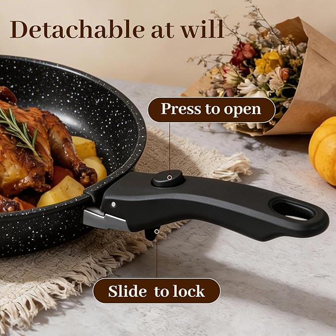 Pots and Pans Set - Non Stick 25 Pieces Cookware Set Pots and Pans with Detachable Handles, Includes Pans, Pots, Utensils, Trivets for Hot Dishes, Lids, Space-Saving Cookware - Image 4