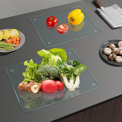 Mymonfif Tempered Glass Cutting Board for Kitchen, Clear Glass Board for Countertop, with Non-Slip Feet, Heat Resistant, Large Size 12x16" 2Pcs, Small Size 12x8" 2Pcs - Image 7