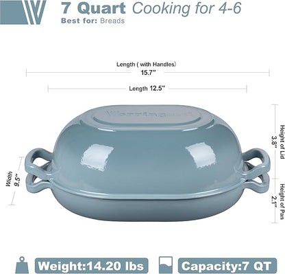 VORRINGARD Enameled Cast Iron Sourdough Bread Oven, Dutch Oven, Loaf Cast Iron Bread Pan for Homemade Bread Baking, Meatloaf Pan with Lid, 7QT, Sea Salt - Image 2