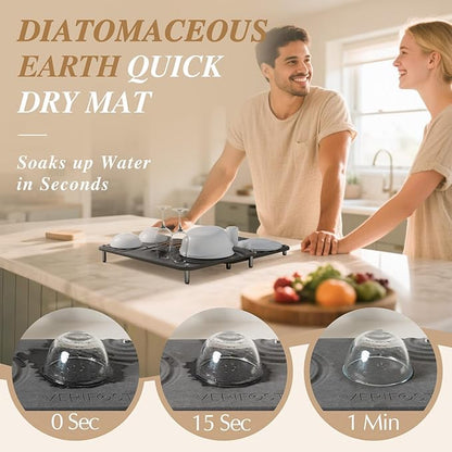 VERIFOST 2025 2PCs Large Drying Stone for Kitchen Counter, Stone Drying Mat for Kitchen Counter, Quick Drying Matt Kitchen Counter, Diatomaceous Earth Dish Mat with Non-slip Feet Midnight Gray