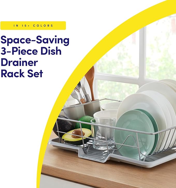 Space-Saving 3-Piece Dish Drainer Rack Set with Cutlery Holder - Maximize Kitchen Countertop Space, Silver - Image 2