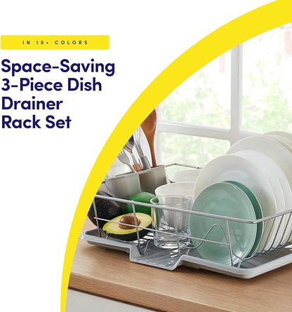 Space-Saving 3-Piece Dish Drainer Rack Set with Cutlery Holder - Maximize Kitchen Countertop Space, Silver - Image 2