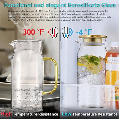 Bivvclaz 2 Liter 68 oz Gold Glass Pitcher with Lid and Handle, Glass Carafe for Hot/Cold Water, Large Iced Tea Pitcher for Coffee, Juice and Homemade Beverage - Image 5