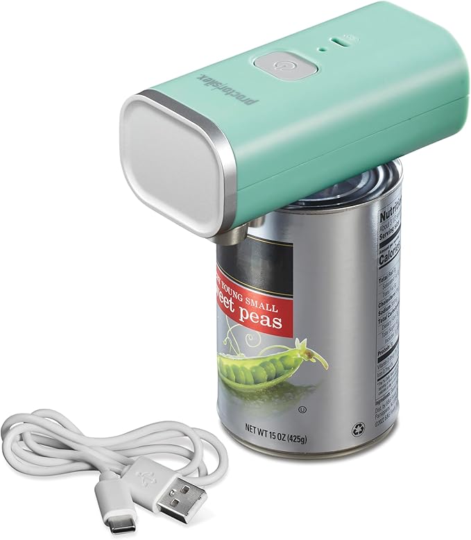 Proctor Silex Automatic Electric Can Opener, Hands Free Cordless Operation & USB Rechargeable, Self-Aligning, Cut Smooth Touch Lid Edges, Compact and Easy to Store, Mint by ProctorSilex