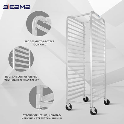 BIEAMA 20-Tier Sheet Pan Rack, NSF Bun Pan Rack, Aluminum Bakery Rack, Home Commercial Kitchen Bakery Cooling Rack, 4 Wheels - Image 3